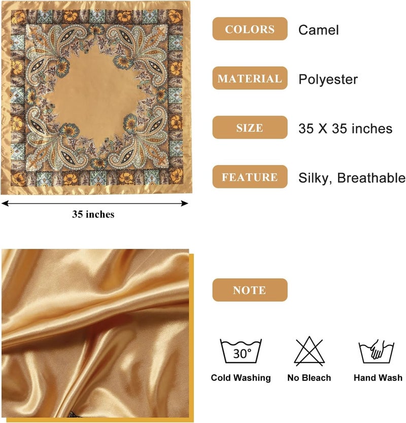 VBAEI 35” Large Square Satin Head Scarf - 1Pcs Satin Hair Scarf Silk Bandana Head Wraps For Women - Image 3